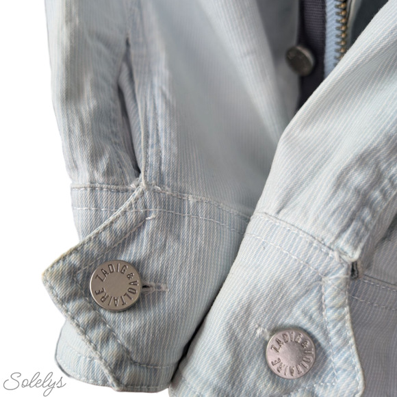 Zadig & Voltaire Kavy Rae Light Blue Cotton Military Utility Jacket Patch Medium - Picture 11 of 15